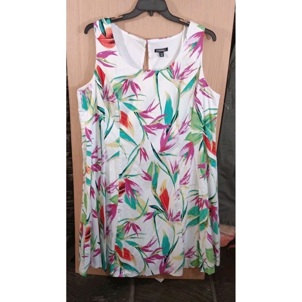 Roz & Ali White Tropical Floral Asymmetrical Dress